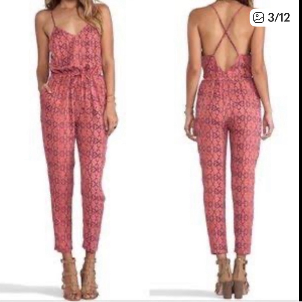 Free People Burgundy Patterned Jumpsuit